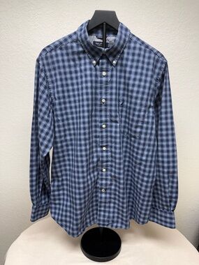 Nautica Men’s Navy and Light Blue Plaid Button-Down Shirt